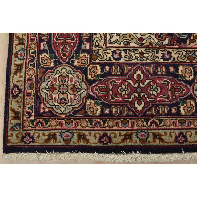 Tabriz Rug 6’6” X 9’7” Blue Wool Vintage Traditional Hand-Knotted Carpet For Sale - Image 12 of 15