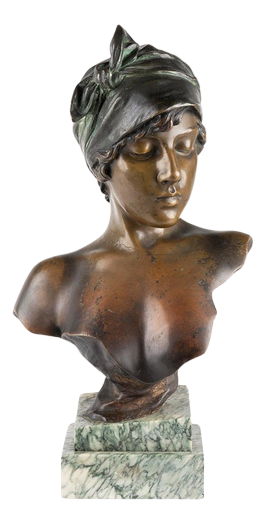 Art Nouveau Sculpture, 1900, Bronze on Marble Base