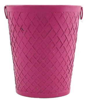 Vintage Woven Metal Bucket / Wastebasket in Deep Magenta