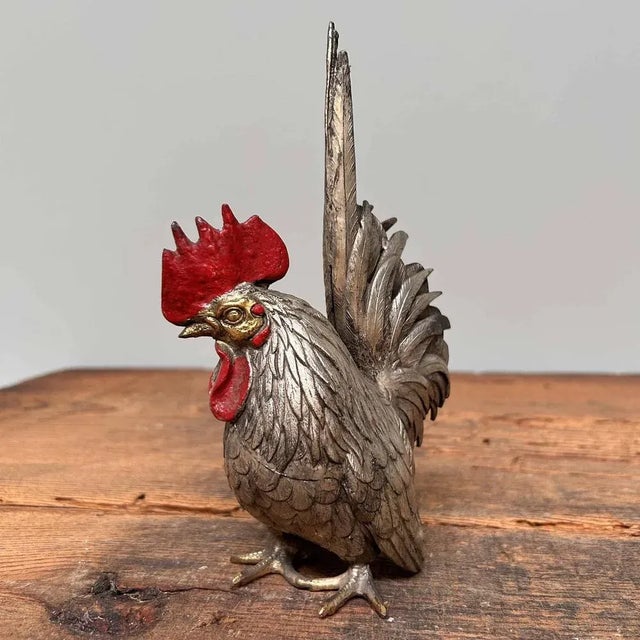 Metal Japanese Okimono Rooster and Hen, 1920s, Set of 2 For Sale - Image 7 of 13
