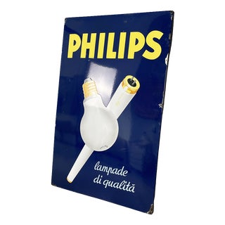Mid-Century Modern Italian Advertising Sign in Metal from Philips, 1950s For Sale