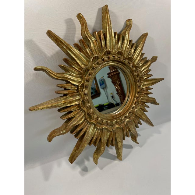 Vintage 1960s French Style 16.5" Gilded Sunburst Wall Mirror For Sale - Image 9 of 15