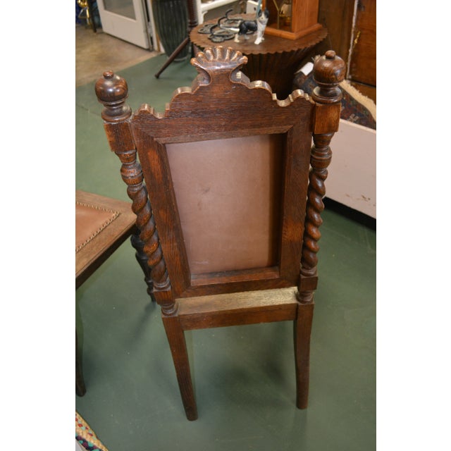 1930s 1930s Set of 4 Carved Oak Dining Chairs with Barley Twist Sides and Nailhead Trim For Sale - Image 5 of 12