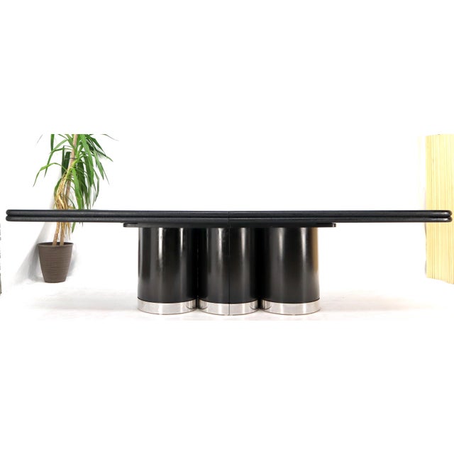 Triple Cylinder Base Lacquered Cloth Wrapped Extra Long Dining Conference Table For Sale - Image 16 of 18