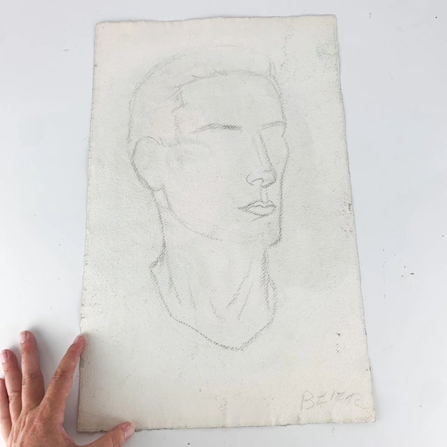 Paint Vintage Original Watercolor Modernist Female Portrait Painting Signed Beier For Sale - Image 7 of 9