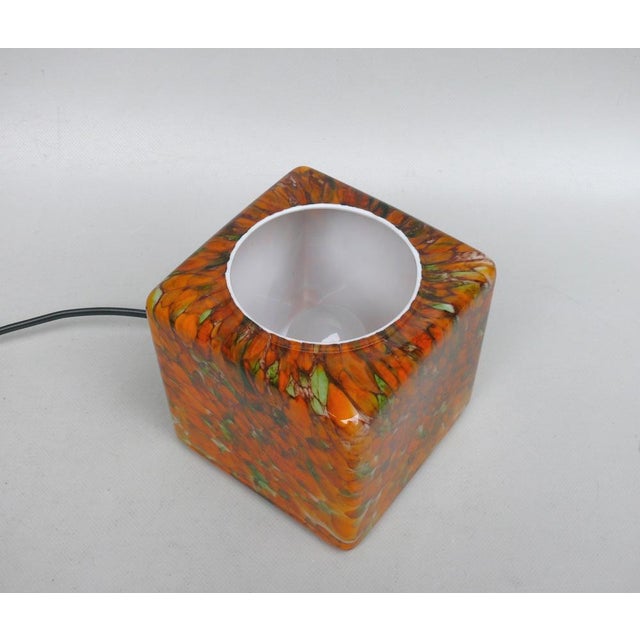Flamed Cased Glass Table Lamp Cube in Orange, Green, Black and Beige by Peill & Putzler, 1970s For Sale - Image 4 of 16