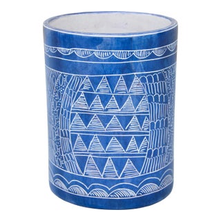 Vintage Handmade West-African Blue-Patterned Soapstone Accent Catchall For Sale