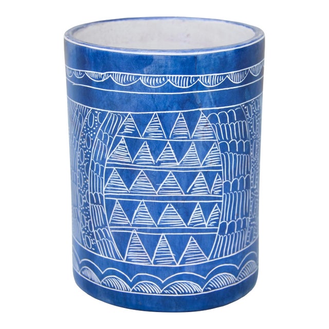 Vintage Handmade West-African Blue-Patterned Soapstone Accent Catchall For Sale