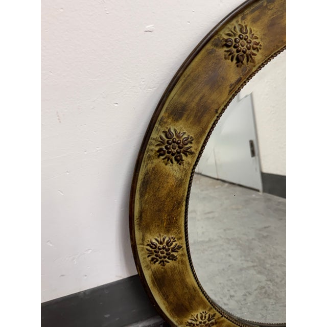 Gilded Metal Floral Medallion Wall Mirror, 26.5 Inches For Sale - Image 4 of 12
