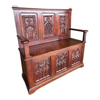 19th Century French Gothic Hall Bench With Storage For Sale