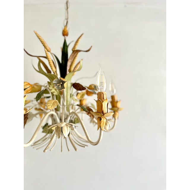 1990s French Floral and Wheat Tole 6-Light Chandelier from Sofidis FlorArt, Late 20th Century For Sale - Image 5 of 18
