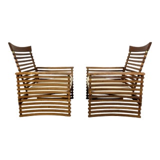 Vintage Slatted Teak Lounge Chairs For Sale