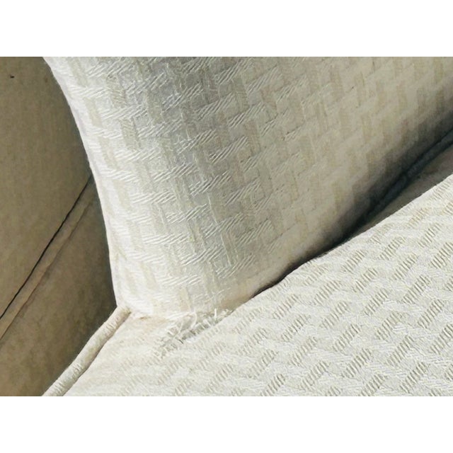 Vintage Pair of Skirted Barrel Club Chairs With Casters – Transitional Upholstered Accent Chairs in Neutral Textured Fabric For Sale - Image 15 of 15