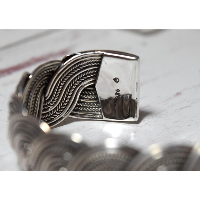 Silver Late 20th Century Wide Woven Flexible Sterling Silver Cuff Bracelet For Sale - Image 8 of 17