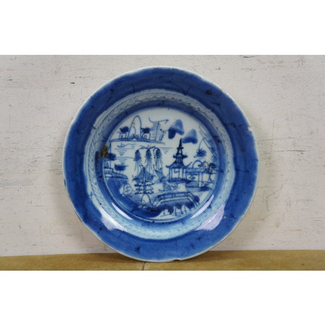 Antique Chinese Export Canton Blue White Pagoda Landscape Bread Plates 7" - 10 pcs For Sale - Image 6 of 10