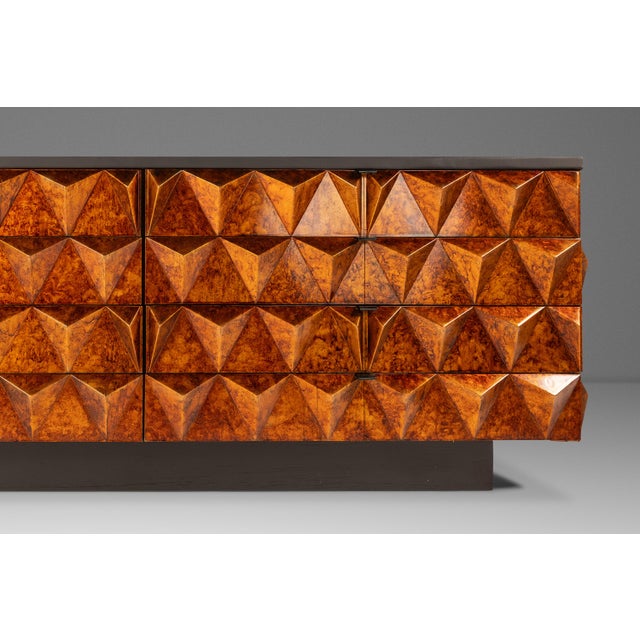 Rare Brutalist Space Age Sculptural Diamond Faced 8-Drawer Dresser / Sideboard W/ Leather Top, Italy, C. 1970s For Sale - Image 10 of 16