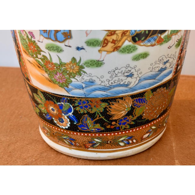 Paint Vintage Chinese Satsuma Style Porcelain Vase Large Geisha Floral Motif 23" For Sale - Image 7 of 18