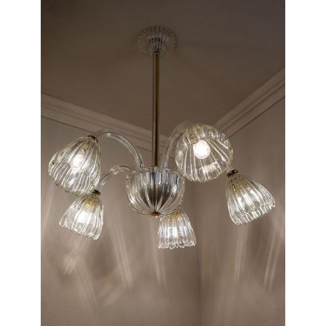 Gold Murano Glass Chandeliers attributed to Barovier & Toso, Italy, 1940s, Set of 2 For Sale - Image 8 of 14