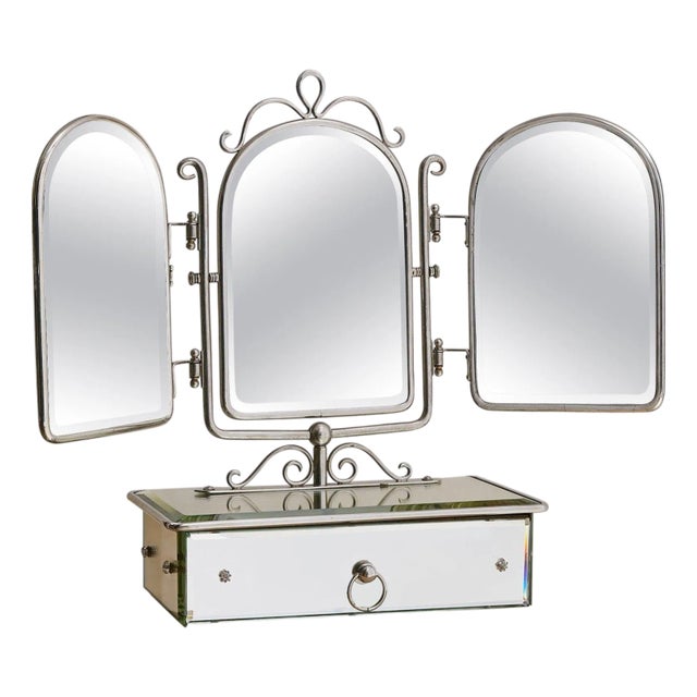 French Art Deco Vanity Mirror with Drawer, 1930s For Sale