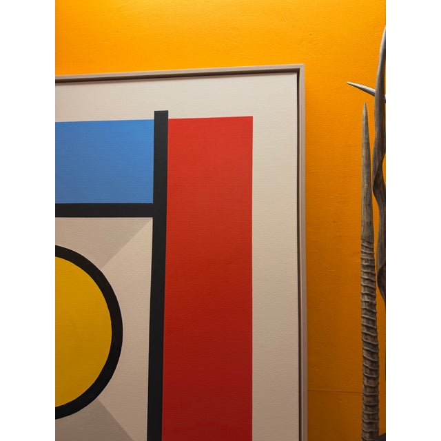 Yellow French Artist Patrice Bertin Geometric Composition Framed Oil on Canvas Signed For Sale - Image 8 of 10