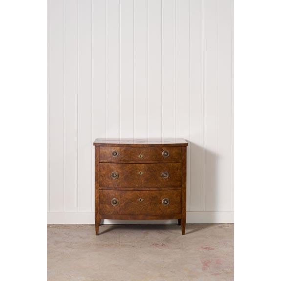 19th Century English Burl Veneered 3-Drawer Chest With Ring Pulls