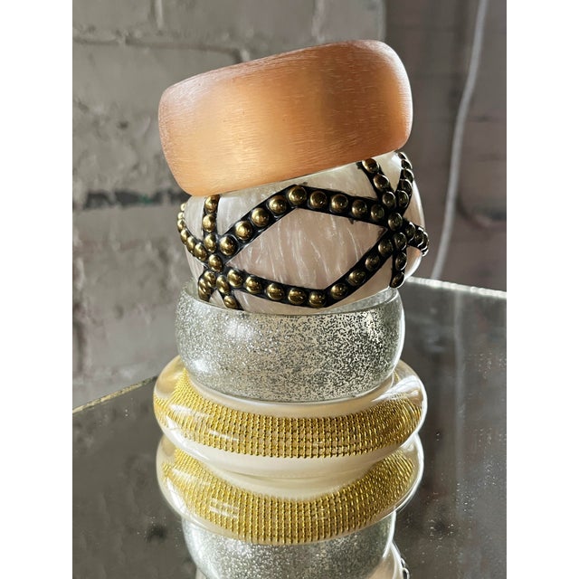 1980s Vintage 1980s Brass Studsws Bangle Bracelet For Sale - Image 5 of 9