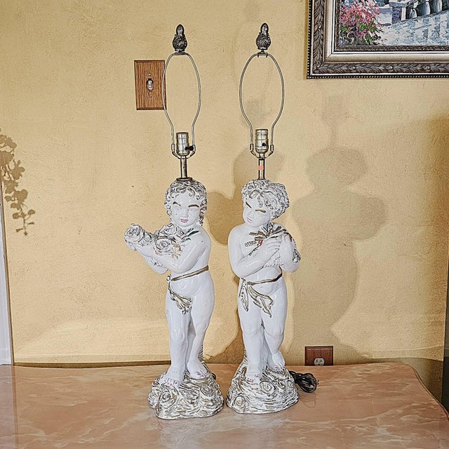 Vintage Hand-Painted Italian Figural Table Lamps, a Pair For Sale In Washington DC - Image 6 of 18
