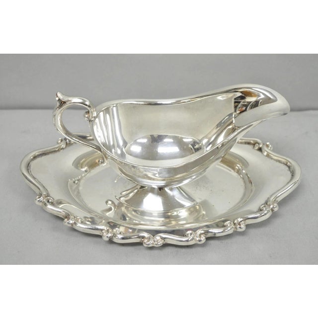 Victorian Vintage Fb Rogers Silver Plated Victorian Gravy Sauce Boat W/ Attached Dish For Sale - Image 3 of 12