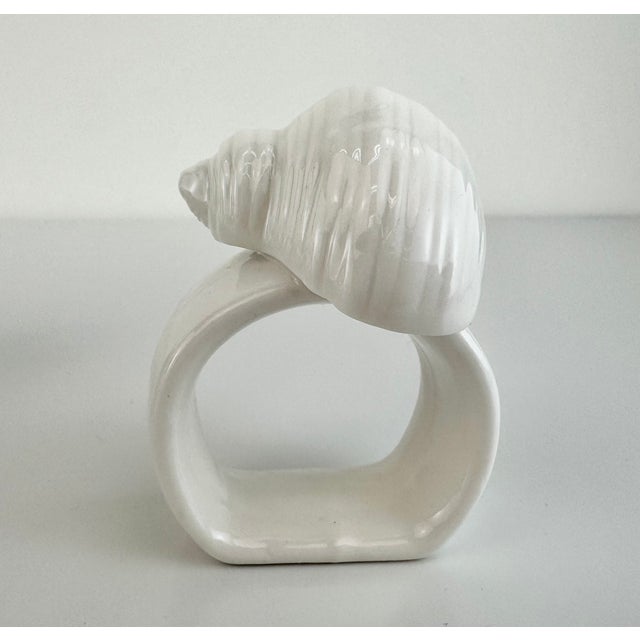 1970s White Ceramic Seashell Napkin Rings Coastal Table Decor - Set of 10 For Sale - Image 4 of 8