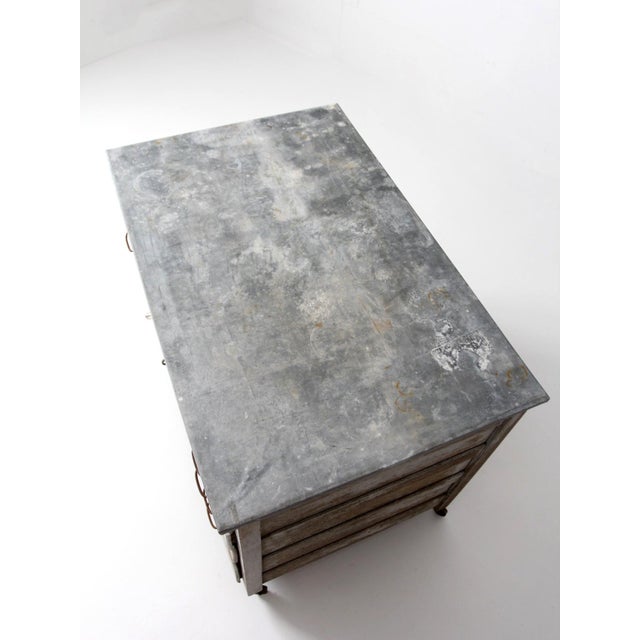 Antique Farmhouse Kitchen Work Table With Galvanized Top For Sale - Image 4 of 18