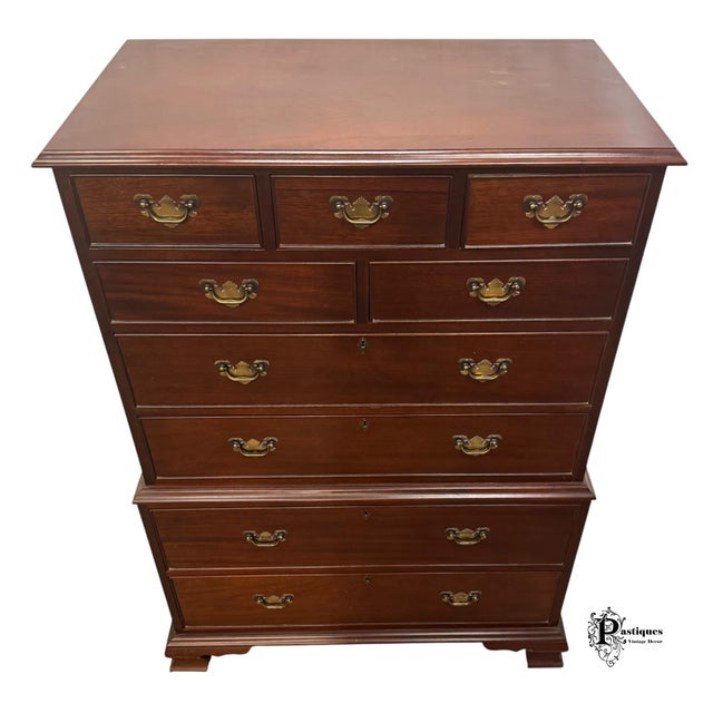 Late 20th Century Vintage Craftique Chippendale Style Solid Mahogany Chest on Chest of Drawers For Sale - Image 5 of 11