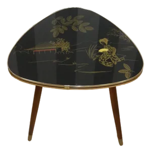 Cocktail Table Black Glass Top Gold Asia Kidney Table, 1950s