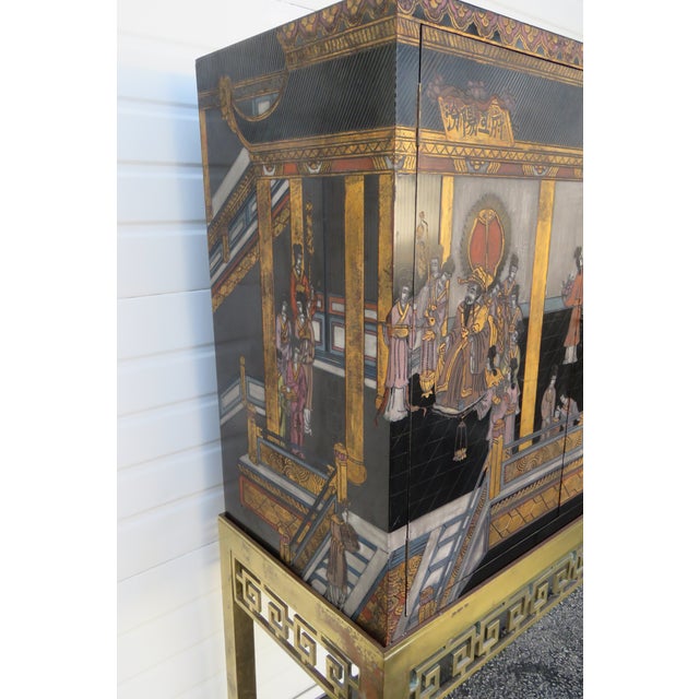 Late 20th Century Maitland Smith Hand Painted Chinoiserie Cabinet Cupboard on Brass Stand 5442 For Sale - Image 11 of 18