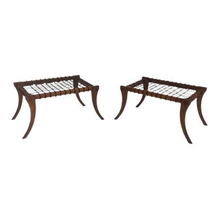 1990s Vintage Solid Walnut Klismos Ottomans - A Pair For Sale