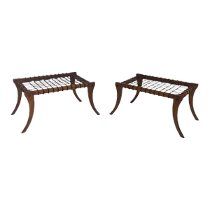 1990s Vintage Solid Walnut Klismos Ottomans - A Pair