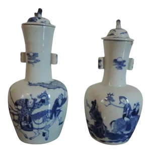Near Chinese Kangxi Porcelain Blue & White Arrow Vases - a Pair