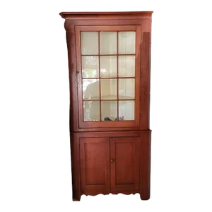 19Thc Original Red Painted Pa. Two-Piece Corner Cupboard