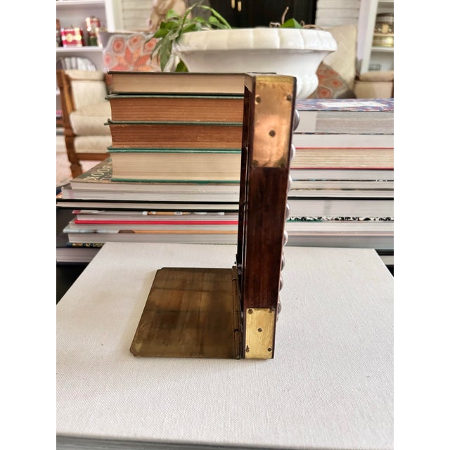 Chinoiserie Vintage Wood & Brass Abacus Bookend With Movable Beads For Sale - Image 3 of 11