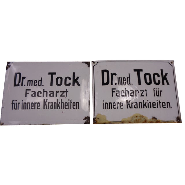 Curved Enameled Doctor's Office Sign, 1960s, Set of 2 For Sale