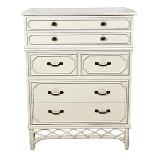 Vintage Tall Ficks Reed Rattan Chest of Drawers For Sale