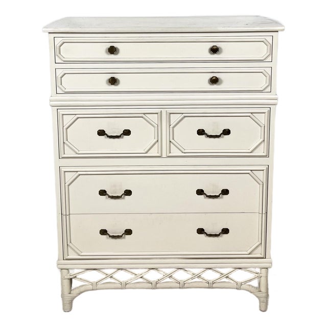 Vintage Tall Ficks Reed Rattan Chest of Drawers For Sale