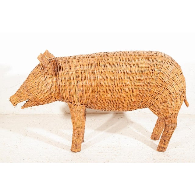 Large Wicker Pig Sculpture by M.Lopez Torres, 1974 For Sale - Image 6 of 10