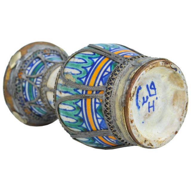 Antique Moroccan Ceramic Vase With Filigree For Sale - Image 4 of 6