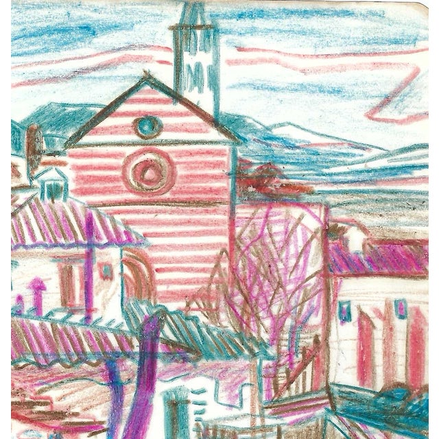 Oil pastel on paper of Assisi, Italy with Basilica di Santa Chiara in the upper center by Robert Henry Angeloch...
