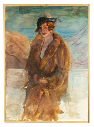 Antonio Feltrinelli, Lady with Fur, Oil on Canvas, 1930s