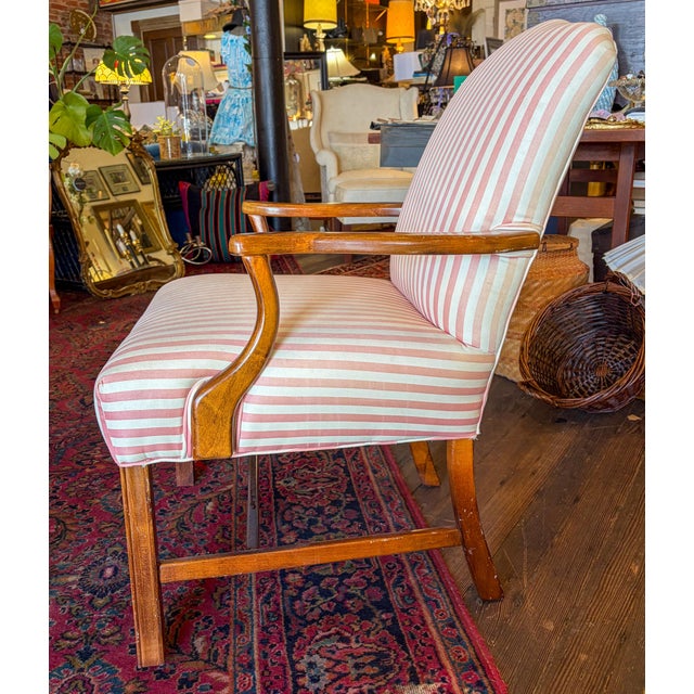 Wood Vintage Wood Frame, Pink Stripe Upholstered Arm or Side Chair For Sale - Image 7 of 7