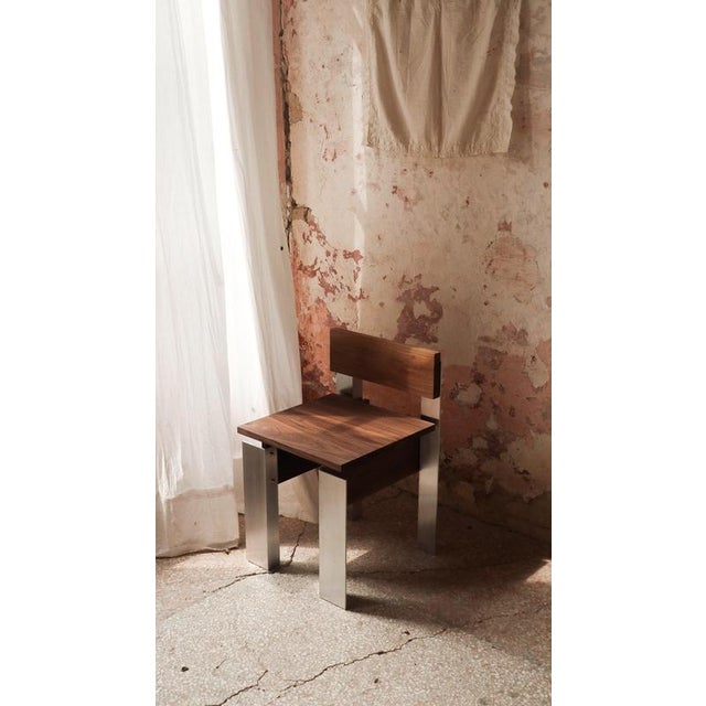 Soft Futurism Defender Chair in Walnut and Aluminum by Filippo Andrighetto. Dimensions: W 42 x D 41 x H 66 cm. Materials:...
