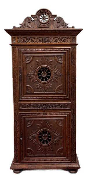 Antique French Breton Armoire Wardrobe Linen Cabinet Double Doors Drawer C. 1900