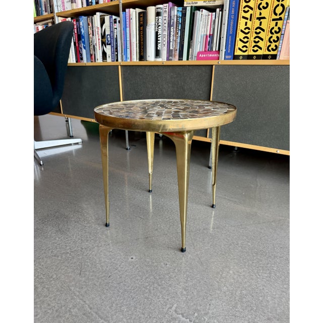 60s Japanese Mosaic Tile and Brass Occasional Table Ardan Jewelers Plant Stand For Sale In Las Vegas - Image 6 of 15