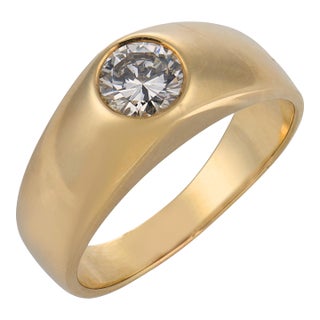 Vintage Diamond 14k Yellow Gold Bezel Engagement Ring, Size 8.5 For Sale